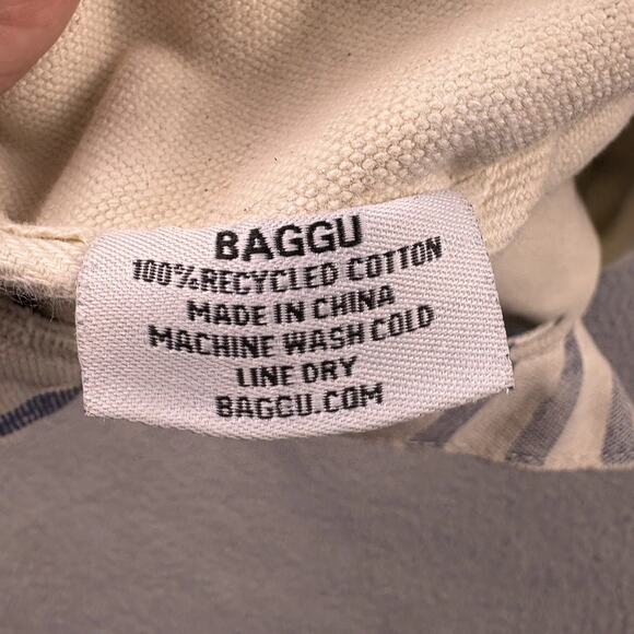 Baggu Tote Bag White Canvas Double Handle Nautical Sailor Stripe Shoulder - Picture 15 of 16